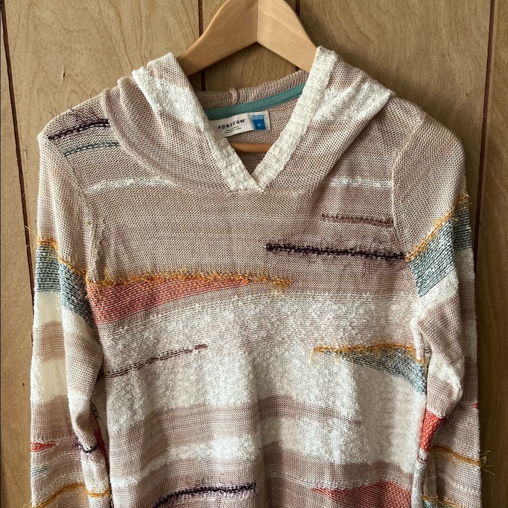 sparrow Cream Hooded Stripe Sweater with Muted Multi Accents